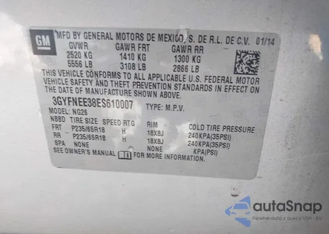 2014 Cadillac Srx Luxury Collection z USA, uszkodzony, nr VIN 3GYFNEE38ES610007